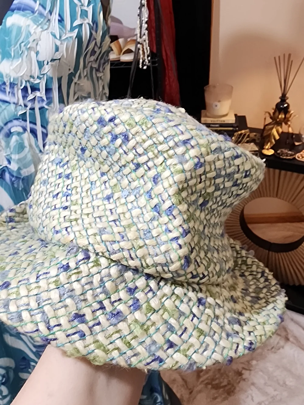 Vintage Tweed Bucket Hat - Green, Cream, Blue